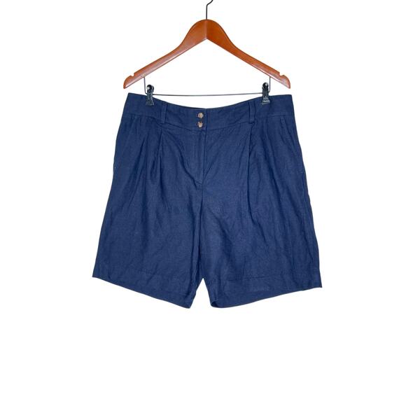 Talbots size 14 women's  100% linen shorts navy side & rear pockets minimalist - Picture 1 of 8